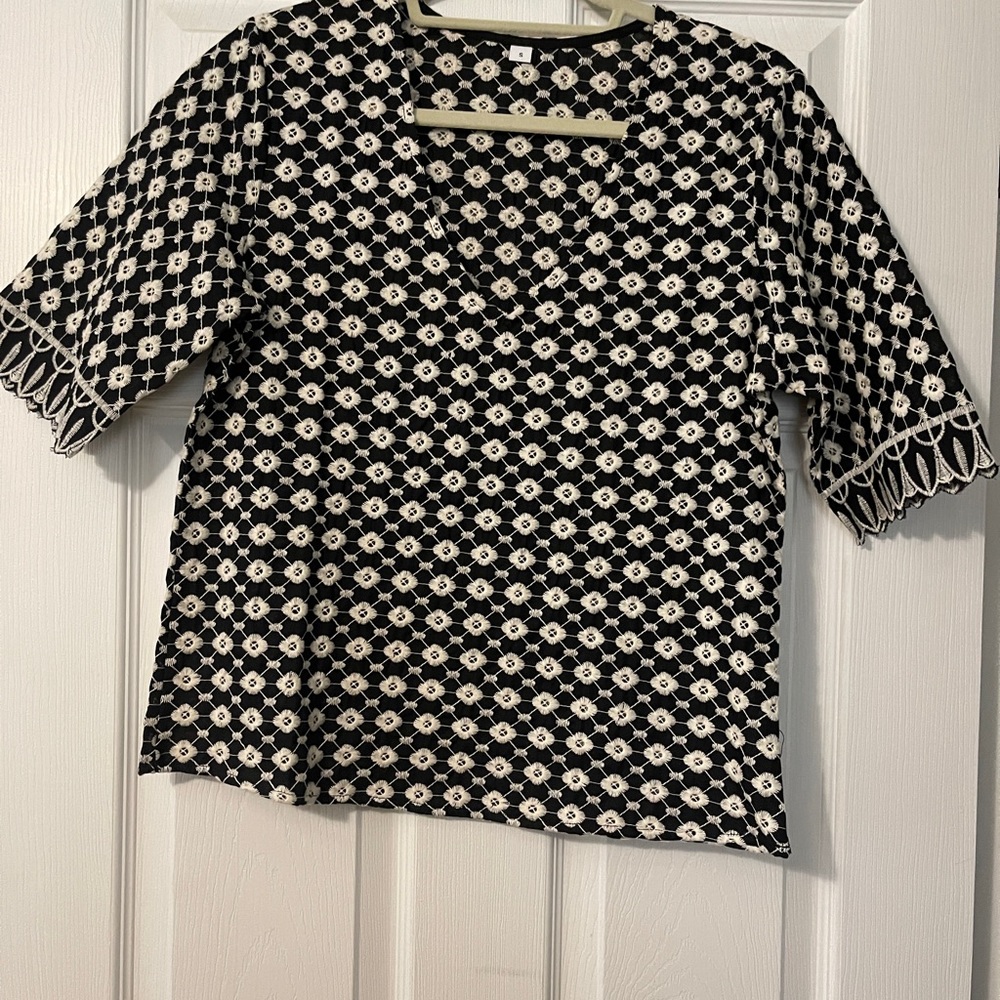 Black & Cream Embroidered Top